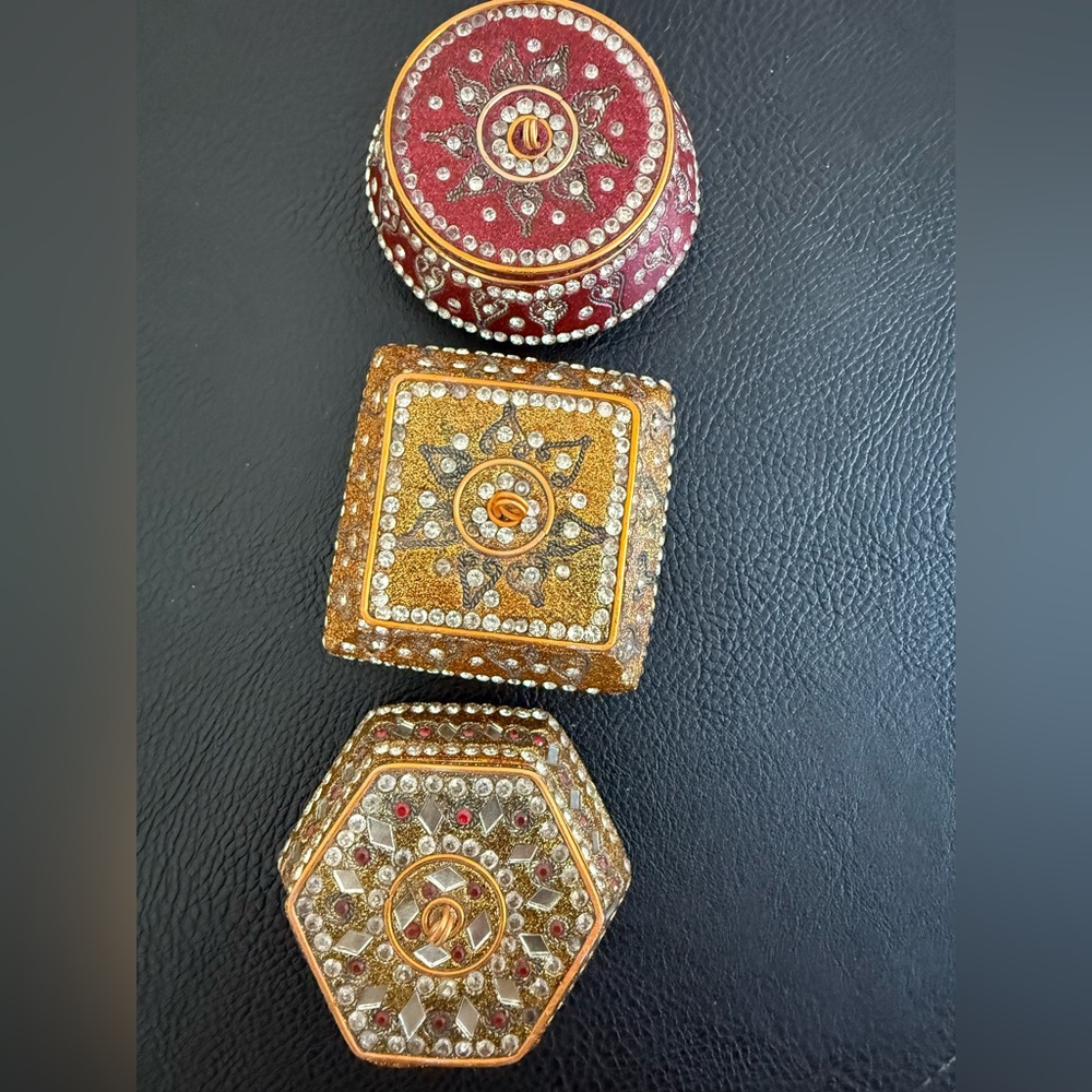 Set Of 3 Embellished Jeweled Trinket Boxes 3 Different Shape
